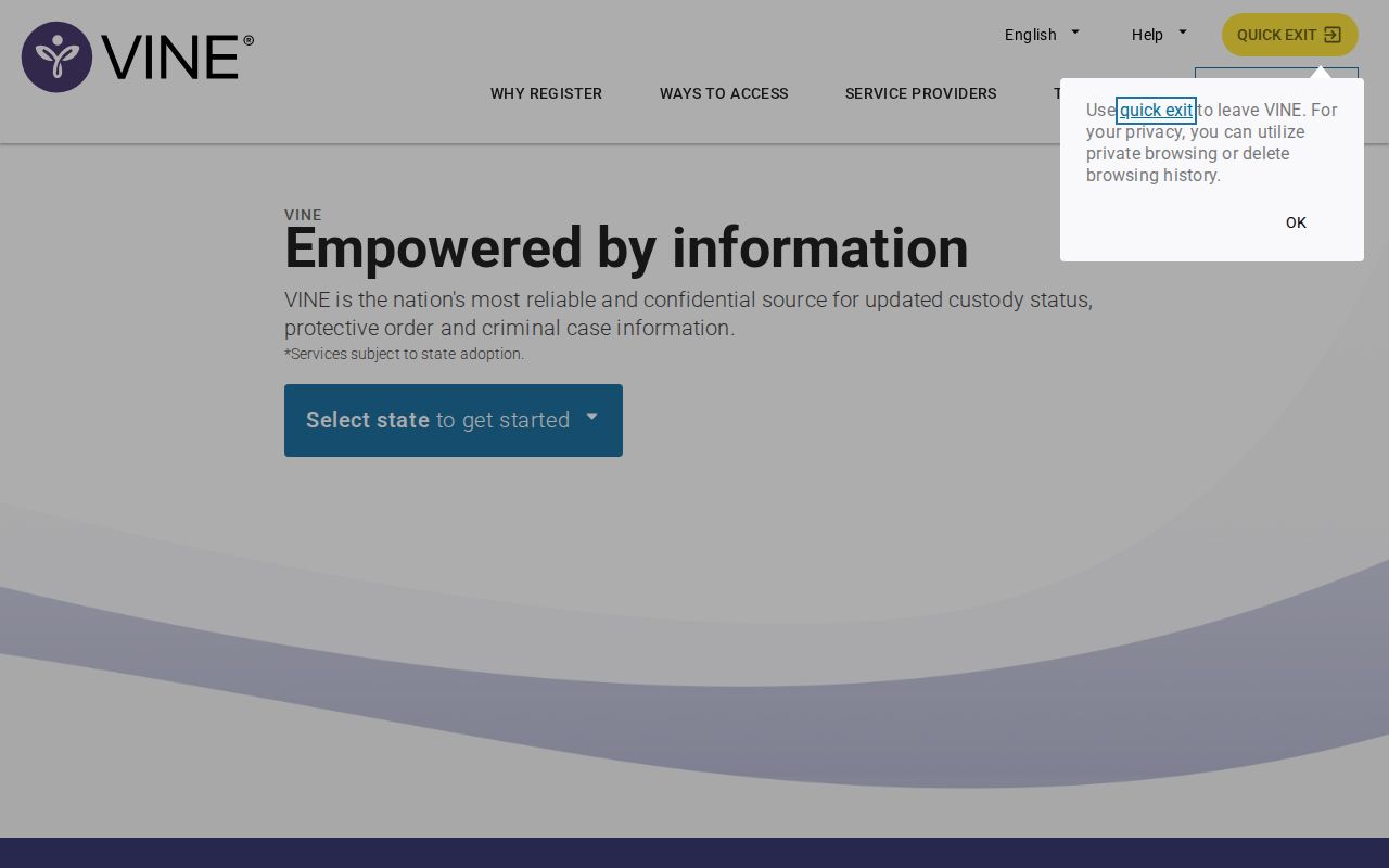 VINELink one-person inmate check and release alert screen for Butler County