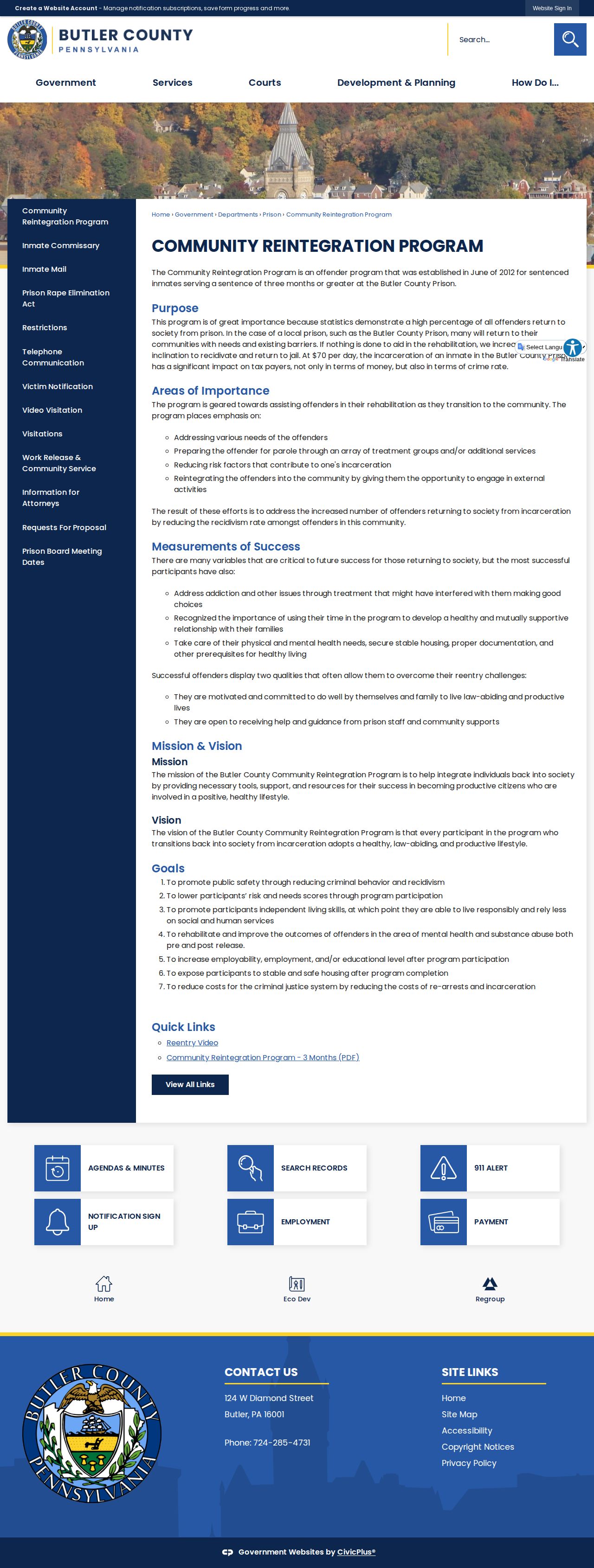 Butler County release reintegration program information