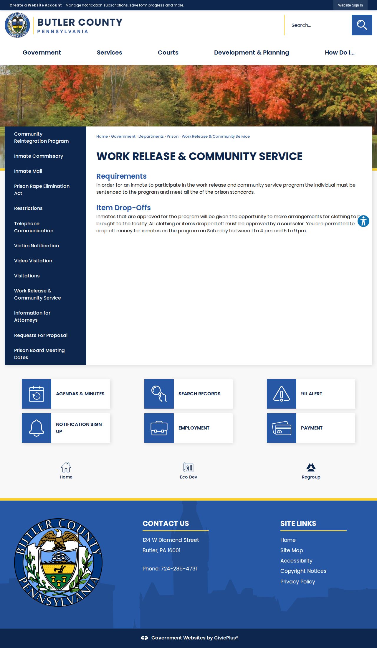 Butler County work release date and custody requirements